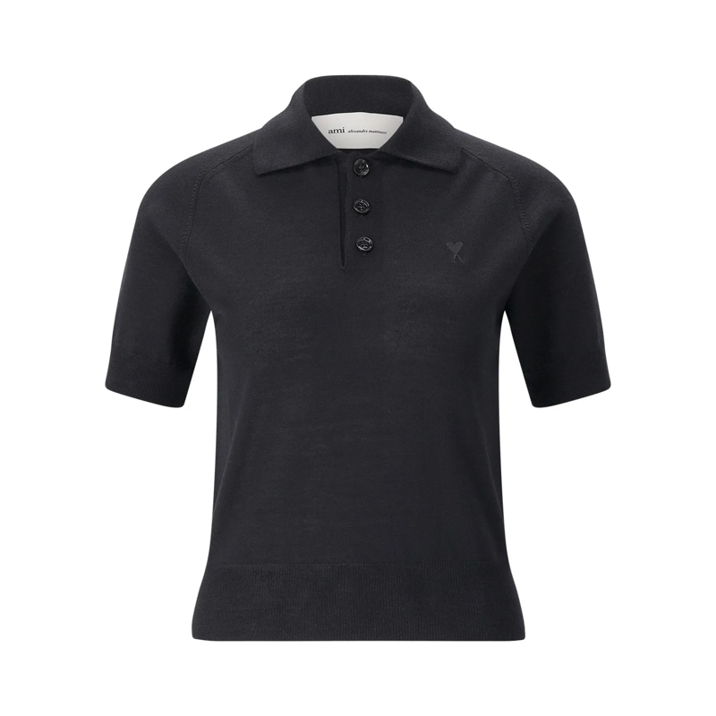 AMI Paris Polo Poloshirt aus Merinowolle schwarz
