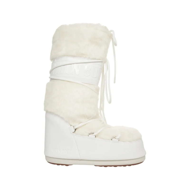 Moonboot Bottes Faux Fur Ankle Boots With Lace-Up Design White