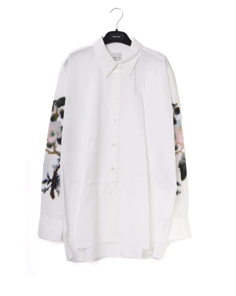 Thumbnail - Paul Smith - Classic White Shirt With Floral Print Sleeves - Größe 44 - weiß