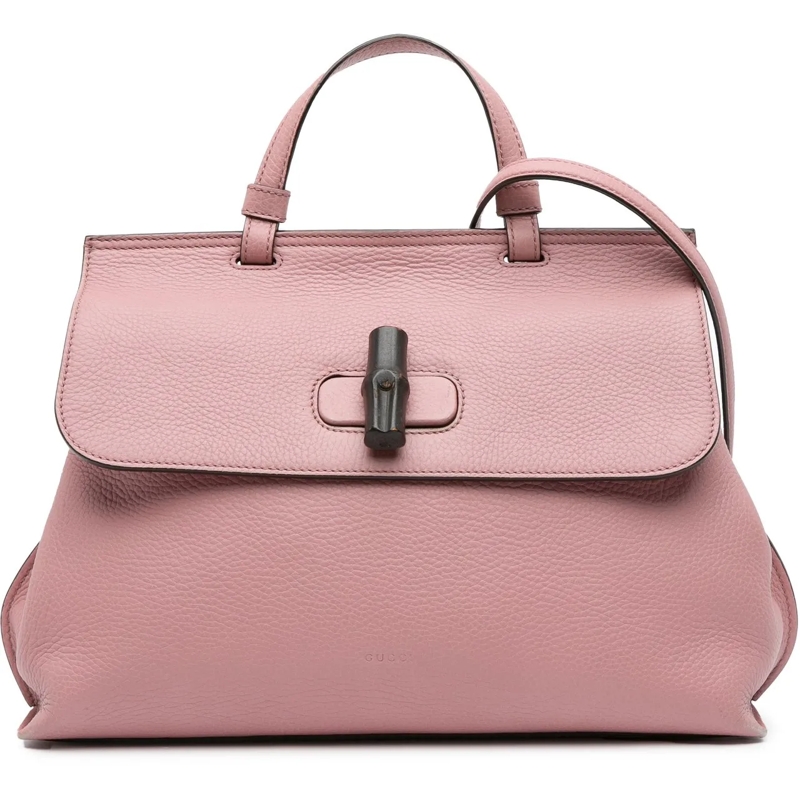 Gucci Sac à bandoulière Medium Leather Bamboo Daily Satchel rose