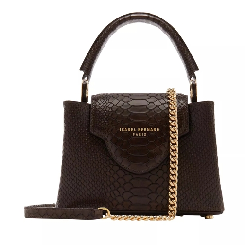 Isabel Bernard Femme Forte Zola Brown Calfskin Leather Handbag With Snake Print Mini Bag
