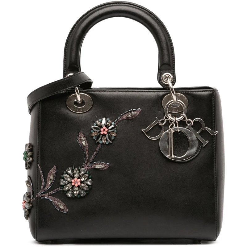 Christian Dior Schultertasche Medium Smooth Calfskin Embroidered Beaded Floral L schwarz