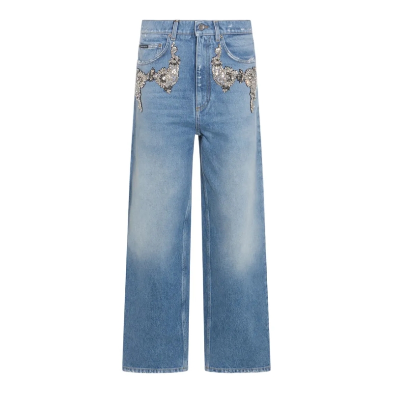 Dolce&Gabbana Jeans Straight-Leg Jeans With Crystal Embellishments Blue