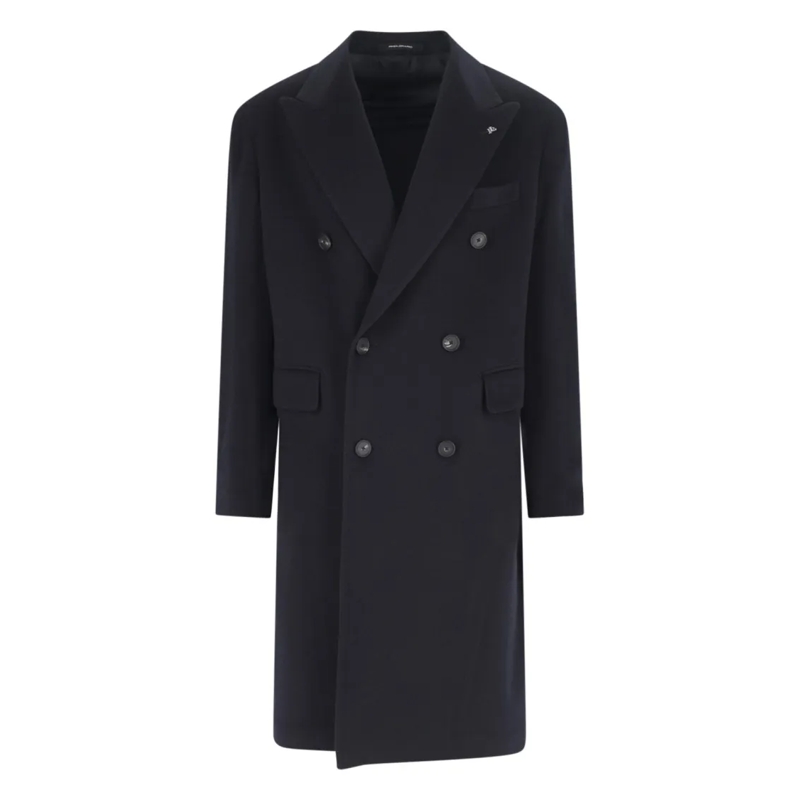 Tagliatore Manteaux de tanche Navy Cashmere Double-Breasted Coat With Notched La Blue