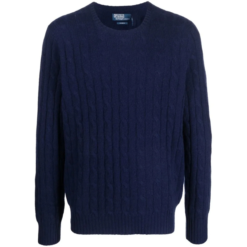 Polo Ralph Lauren Pullover Navy Blue Cable-Knit Cashmere Sweater Black
