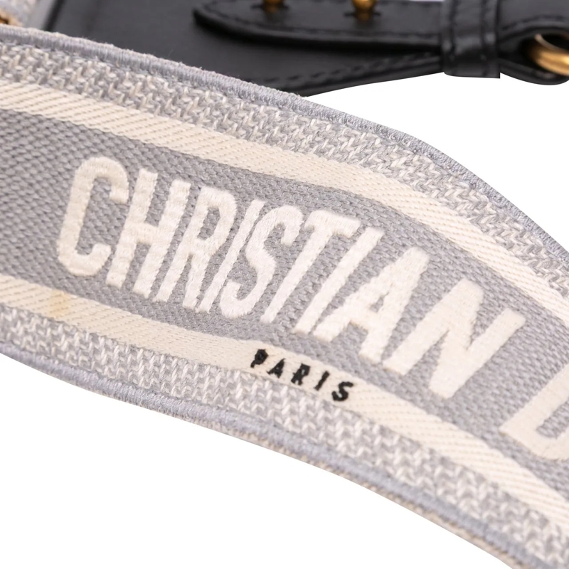 Christian Dior Schultertasche Embroidered Canvas Logo Bag Strap grau