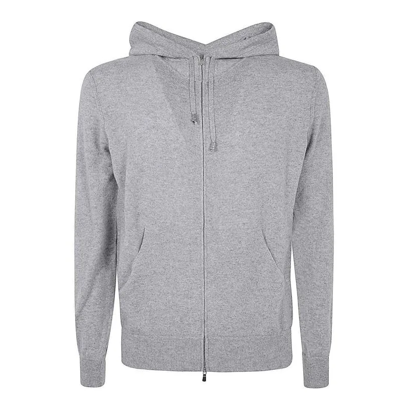 FILIPPO DE LAURENTIIS Strickjacke Full-Zip Hooded Cardigan In Wool Grey