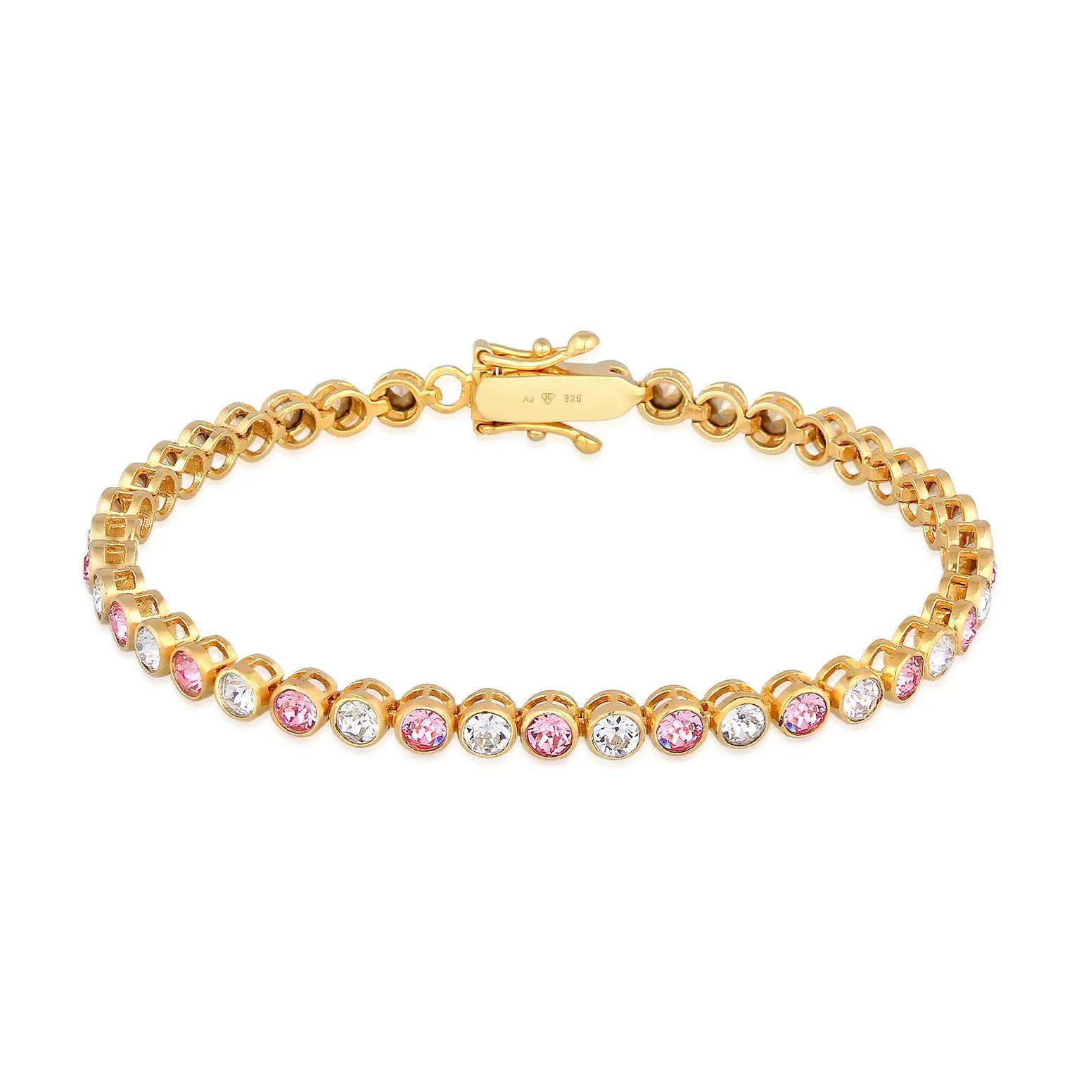 Elli Armbänder - Armband Tennis-Armband Kristalle Rose 925 Silber - Gr. 16 CM - in Gold - für Damen