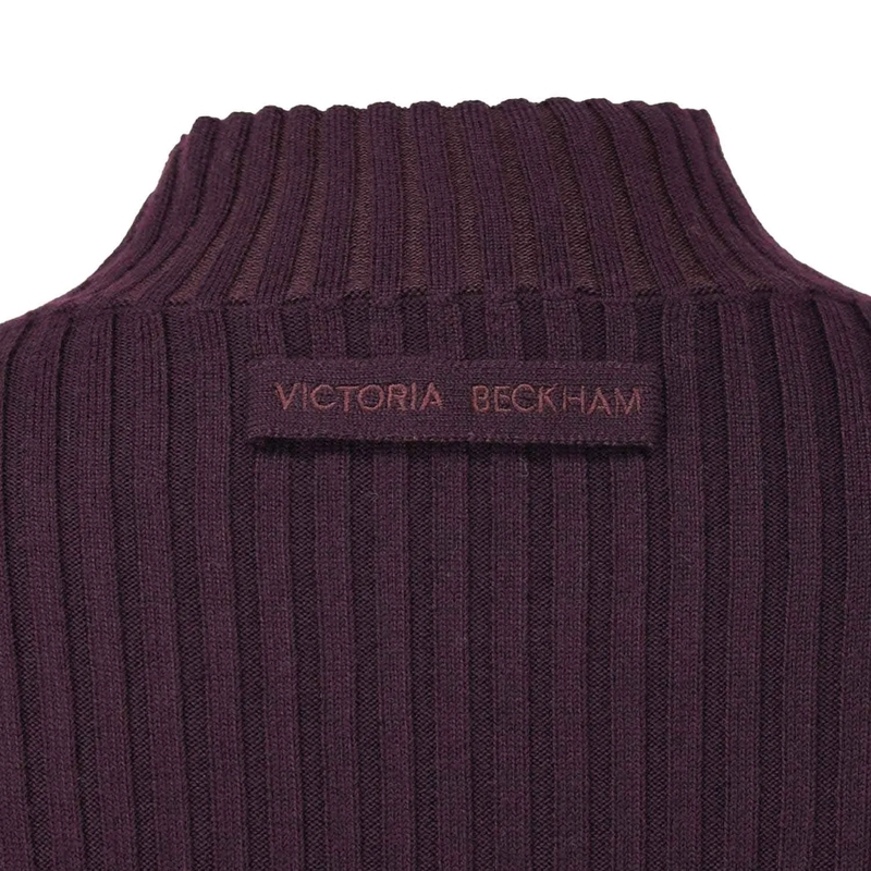 Victoria Beckham Poloshirt Rippstrick Langarmshirt mit Stehkragen Dunkellila(Image 4)