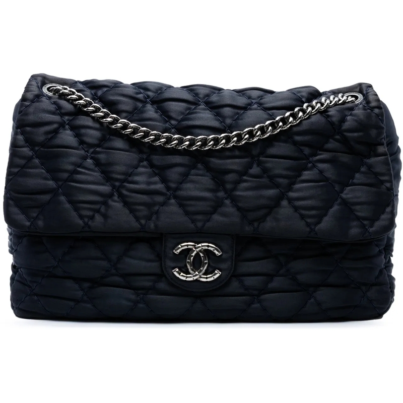 Chanel Sac à bandoulière Extra Large CC Quilted Satin Single Flap blau
