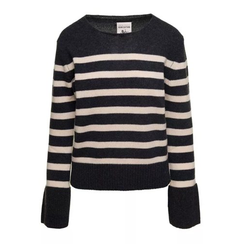 Semi Couture Grey Striped Sweater With Wide Crewneck And Long S Grey 