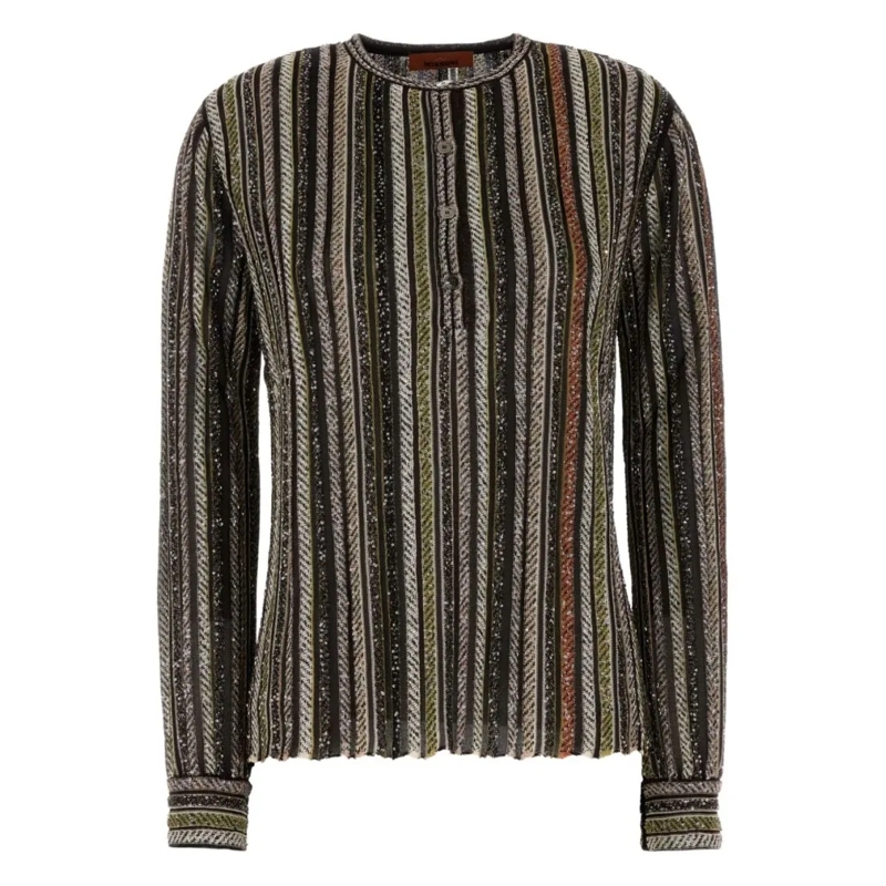 Missoni Pullover Multicolour Herringbone Striped Sweater With Sequi Grey