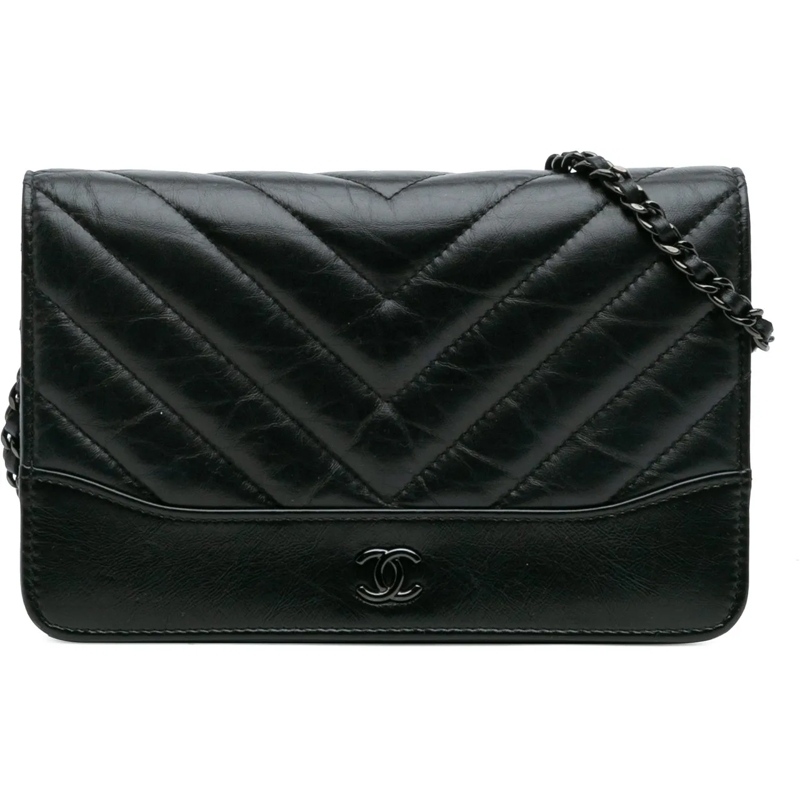 Chanel Sac à bandoulière Chevron Aged Calfskin Gabrielle Wallet On Chain schwarz