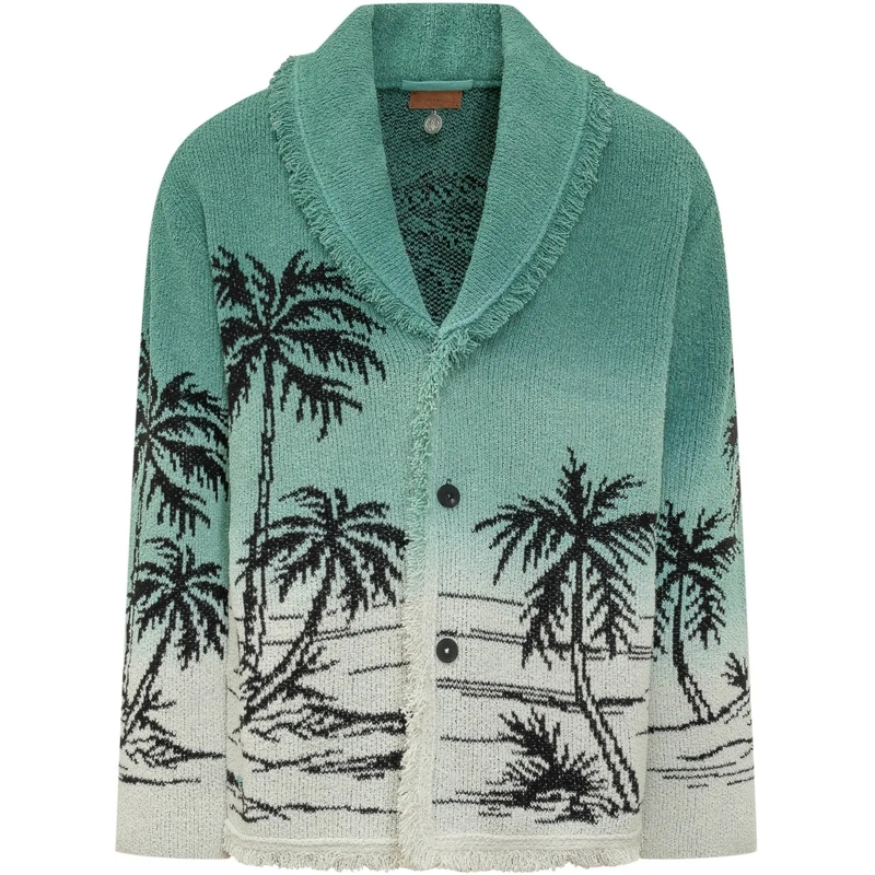 Alanui Pullover Cardigan in Maglia con Motivo Palme grün