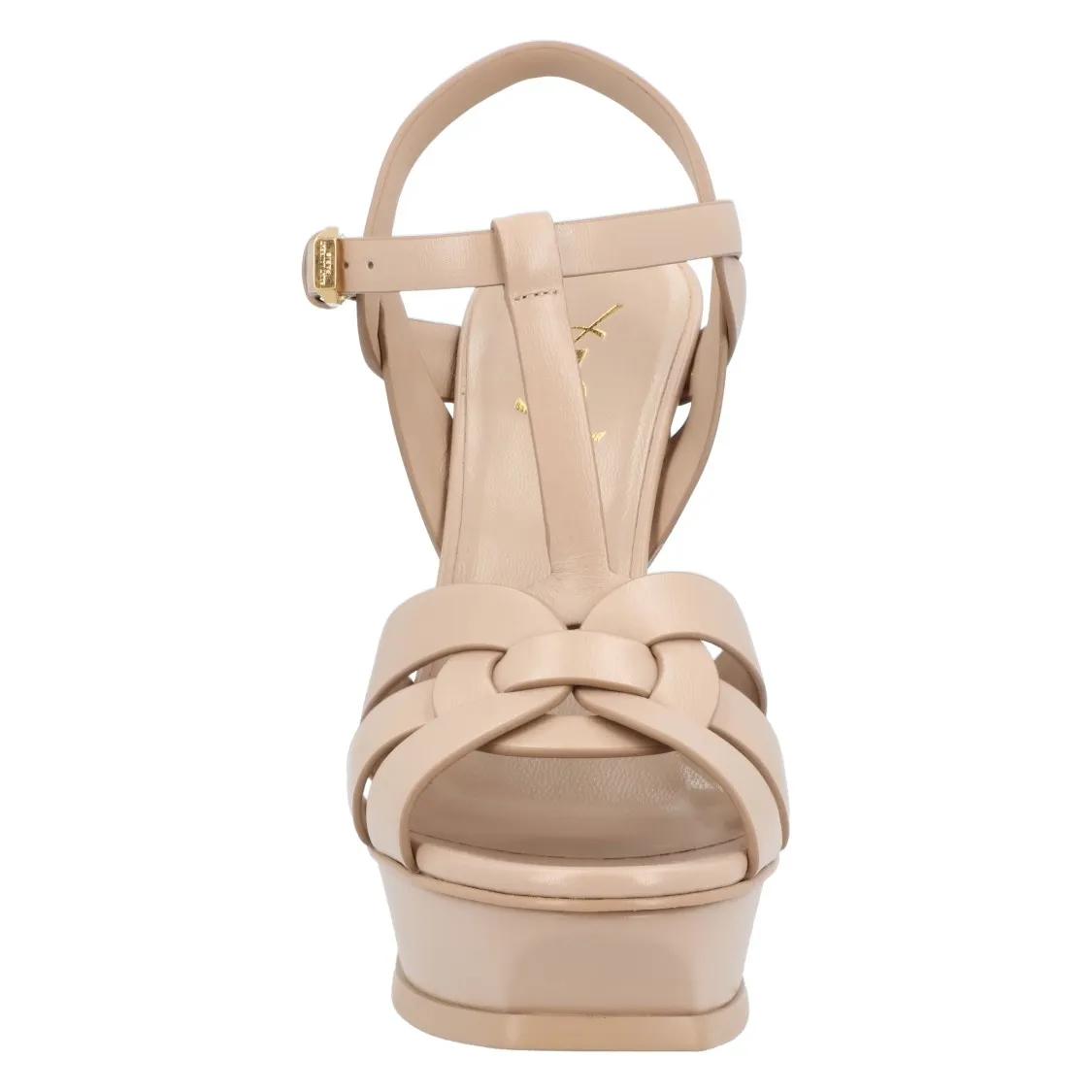Thumbnail - Saint Laurent Sandalen - Tribute Platform Sandals In Smooth Leather Beige - Gr. 38,5 (EU) - in Beige - für Damen