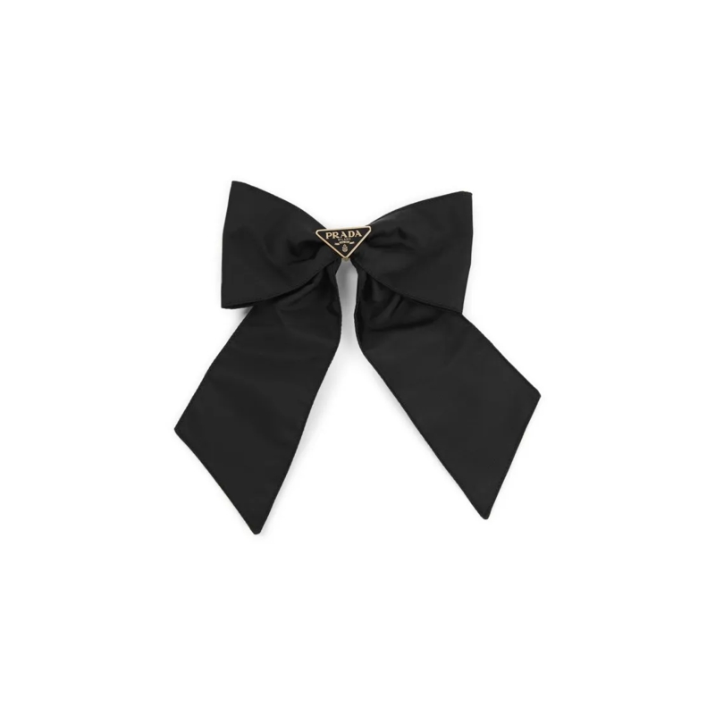 Prada Chapeau Bow Hair Clip With Enameled Logo Black