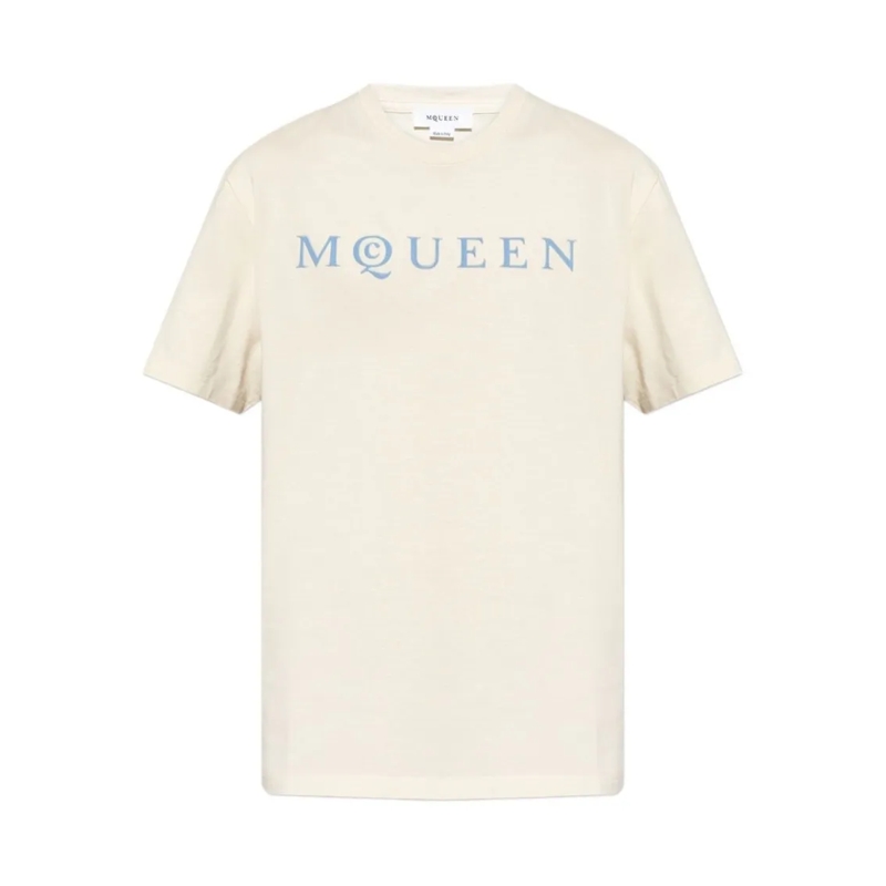 Alexander McQueen T-shirt Classic Fit Cotton T-Shirt With Subtle Logo Detail Neutrals