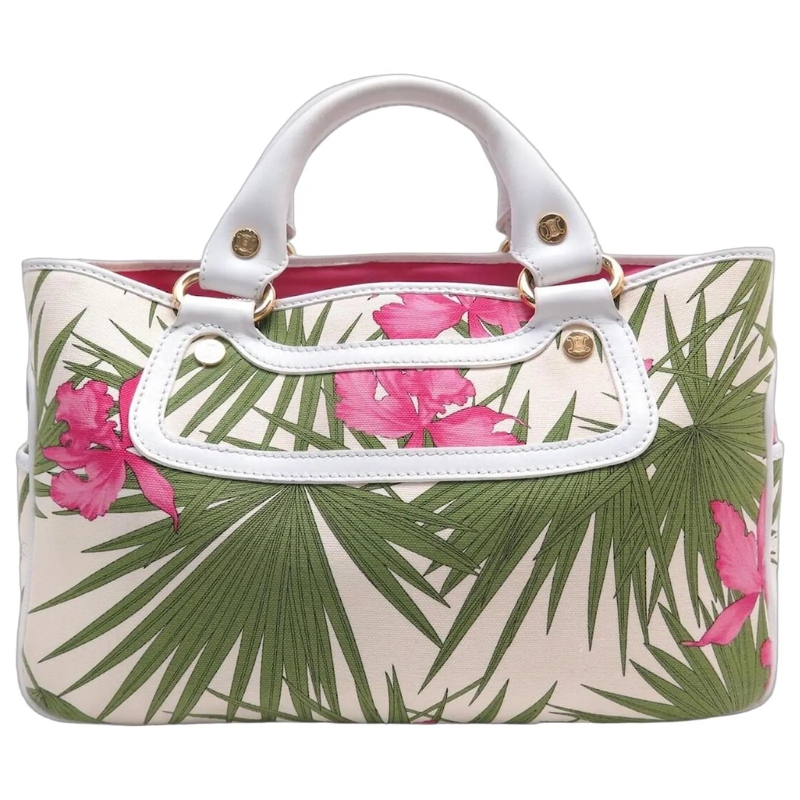 Celine Schultertasche VINTAGE CELINE BOOGIE TASCHEN TROPISCHE BLUMEN CAN weiß