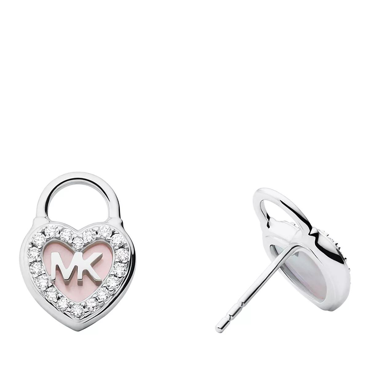 Mother of Pearl Heart Lock Stud Earrings Silver