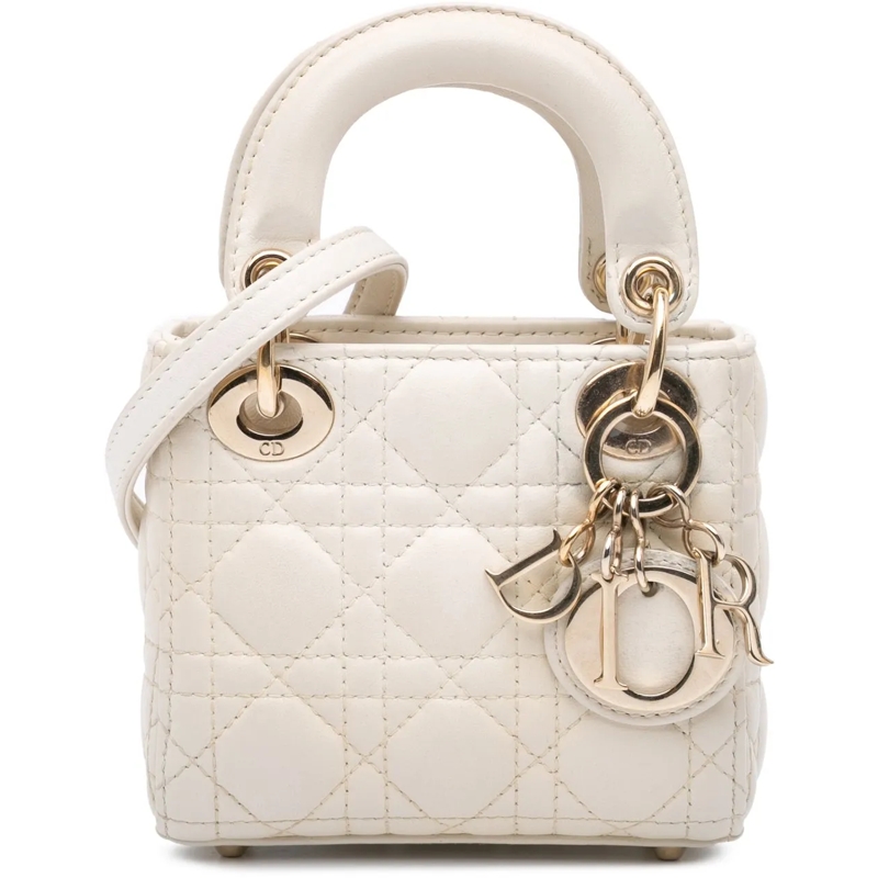 Christian Dior Schultertasche Micro Lambskin Cannage Lady Dior weiß