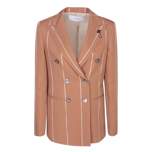 Lardini Viscose Double-Breasted Jacket With Stripes Brown 