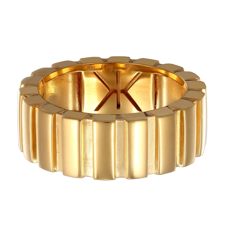 Kuzzoi Ring Ring Bandring Herren Massiv Rillenlook 925 Sterlin gold(Image 2)