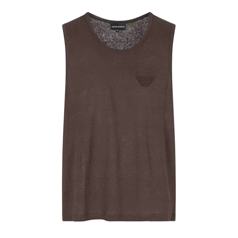 Emporio Armani T-shirt Stretch Linen Crew Neck Tank Top Brown