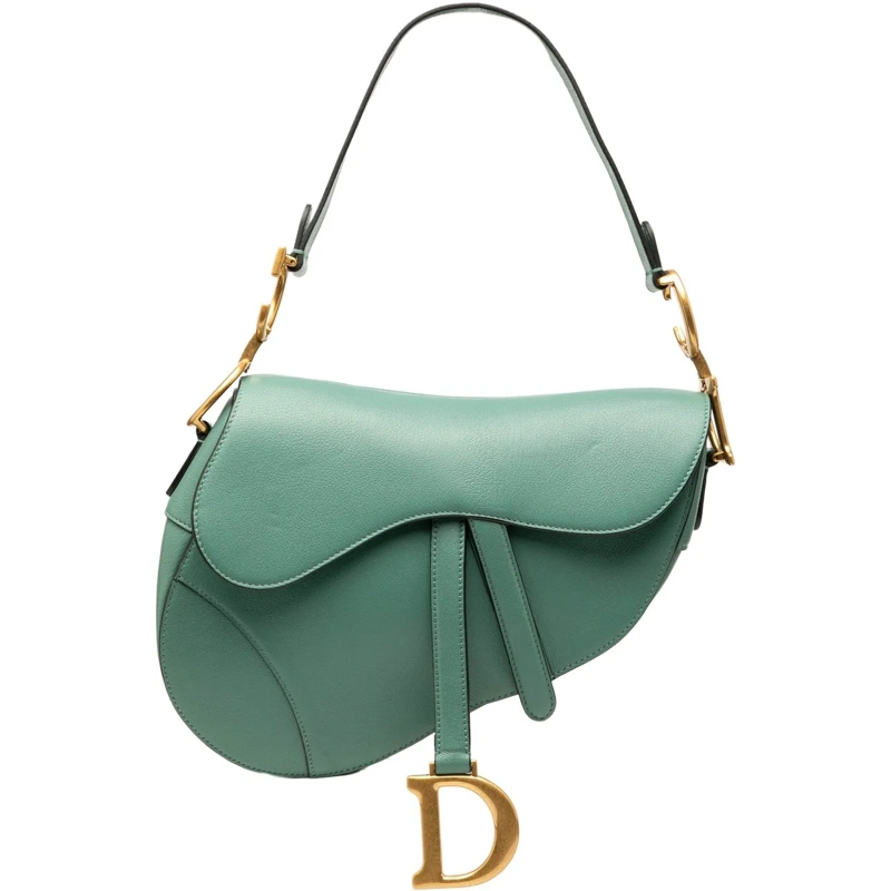 Christian Dior Schultertasche Leather Saddle Bag grün