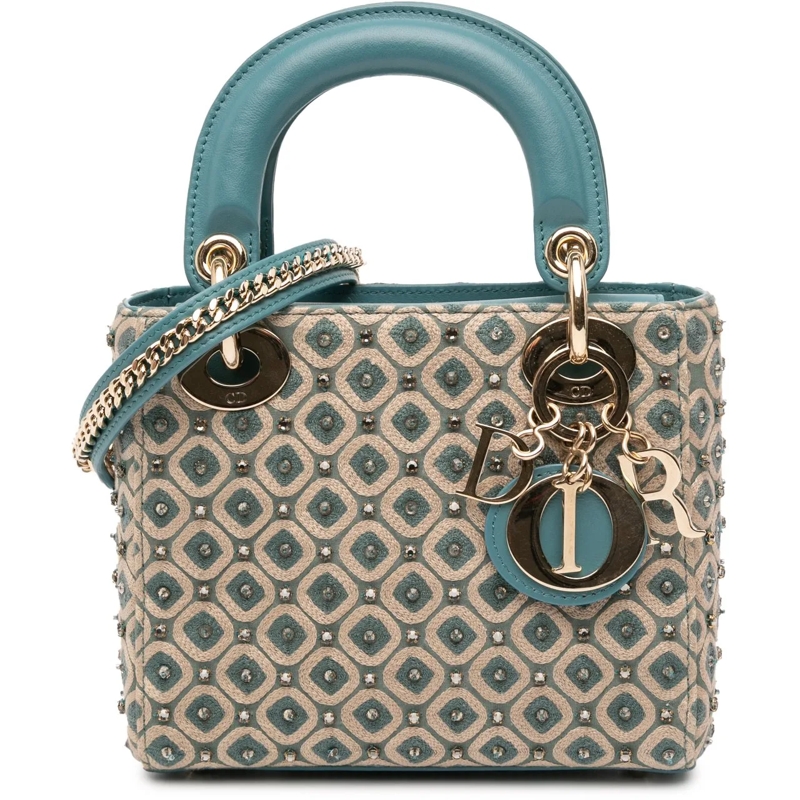 Christian Dior Schultertasche Mini Canvas Honeycomb Embroidery Crystal Lady Dior braun