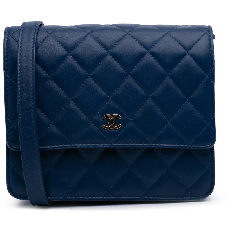 Chanel Sac à bandoulière Quilted Lambskin Square Wallet on Chain blau