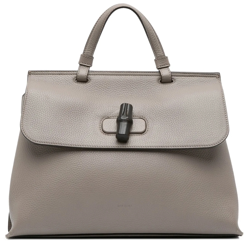 Gucci Schultertasche Medium Leather Bamboo Daily Satchel braun