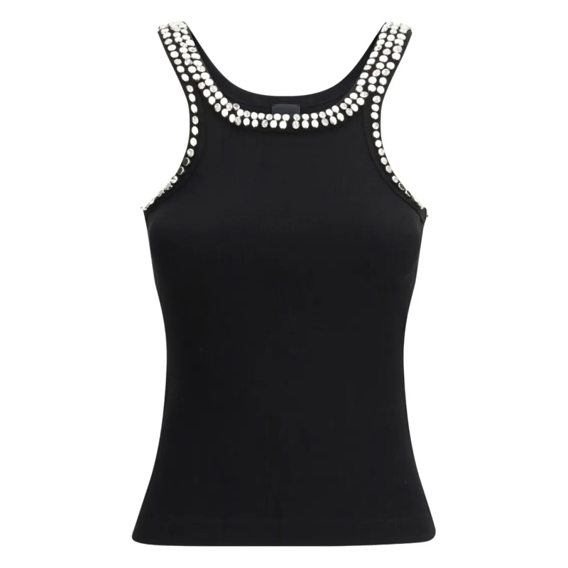 Pinko Blouse Ribbed Top With Sparkling Stud Accents Black