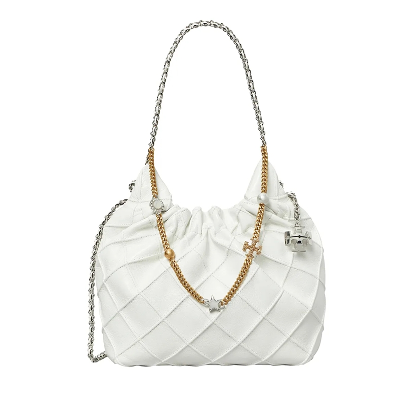 Tory Burch Hobo Bag Fleming Distressed Mini Hobo Bag Blanc