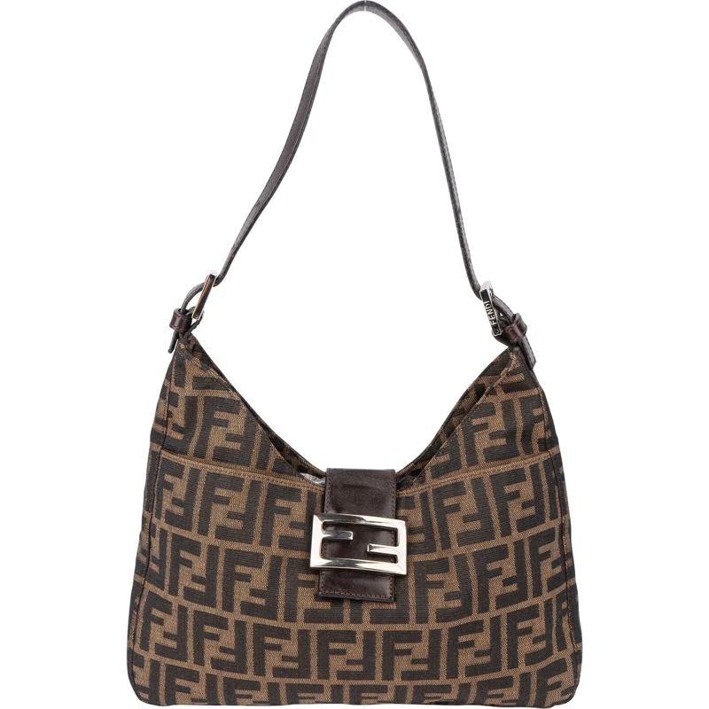 Fendi Schultertasche Fendi FF Monogram Baguette Buckle Shoulder Bag braun