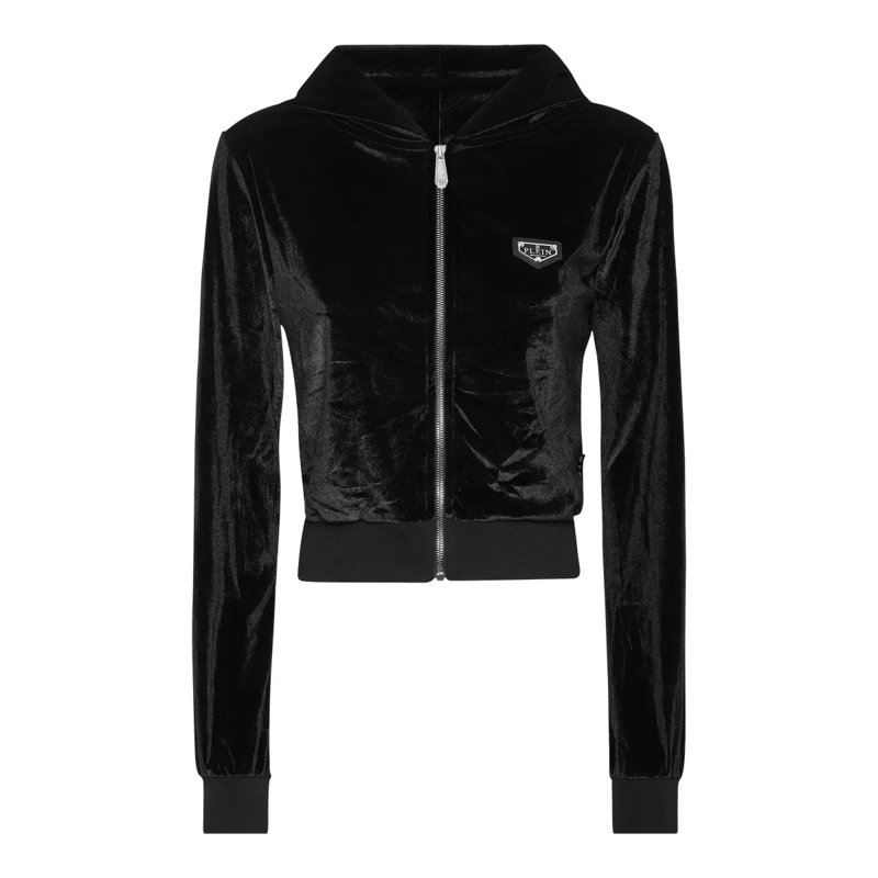 Philipp Plein Daunenjacke Sweatjacke Mit Kapuze Signature Mit Schmucksteinen schwarz