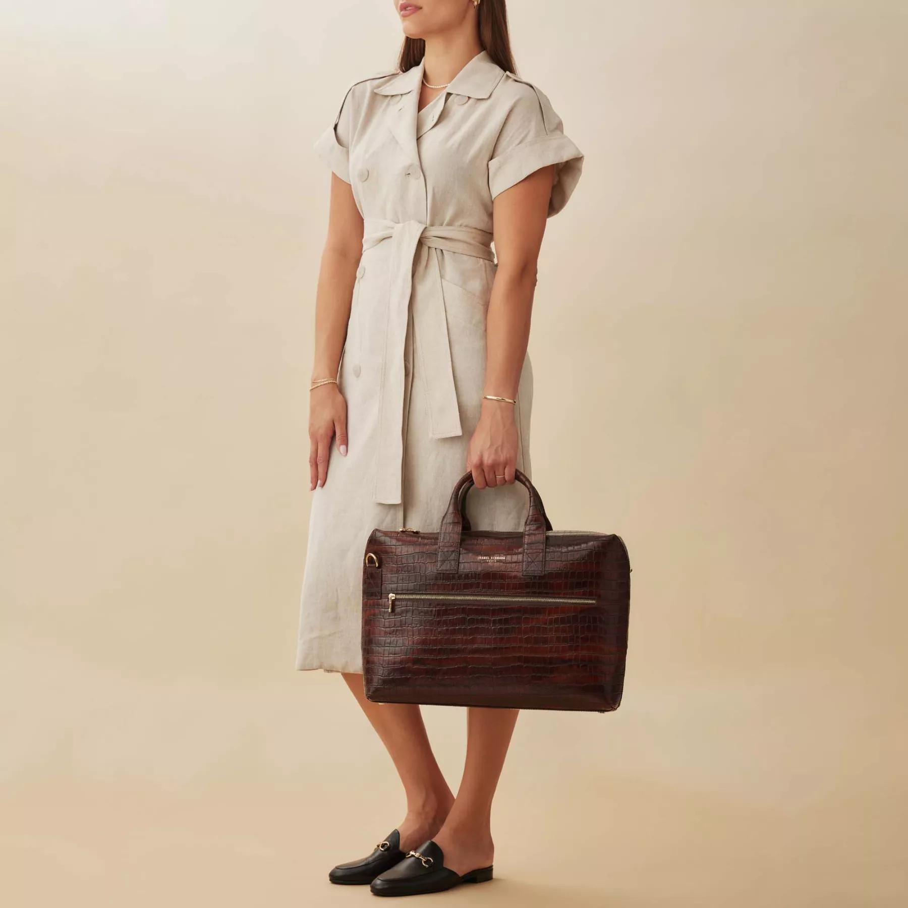 Isabel Bernard Aktetas Honoré Anique croco brown calfskin leather handbag in bruin
