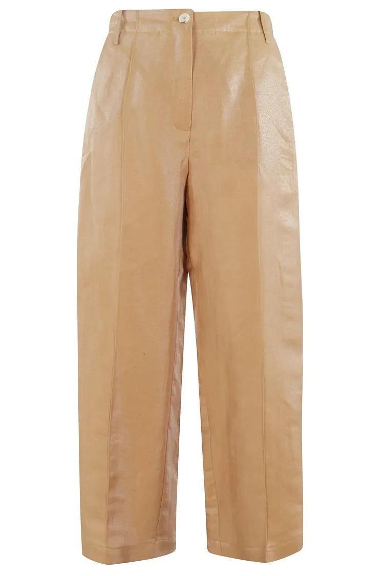 Thumbnail - Alysi - Straight Crystal Linen Pants - Größe 42 - braun