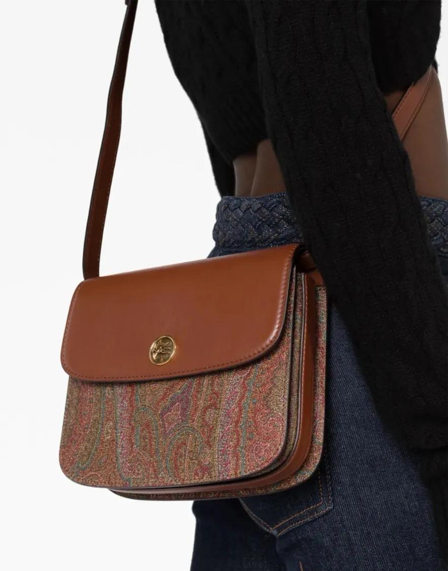 ETRO Hobo bags Paisley-Print Logo Plaque Crossbody Bag in bruin