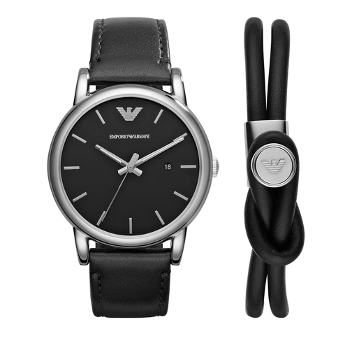 Emporio Armani Three-Hand Date Leather Watch and Bracelet Set Black Montre à quartz