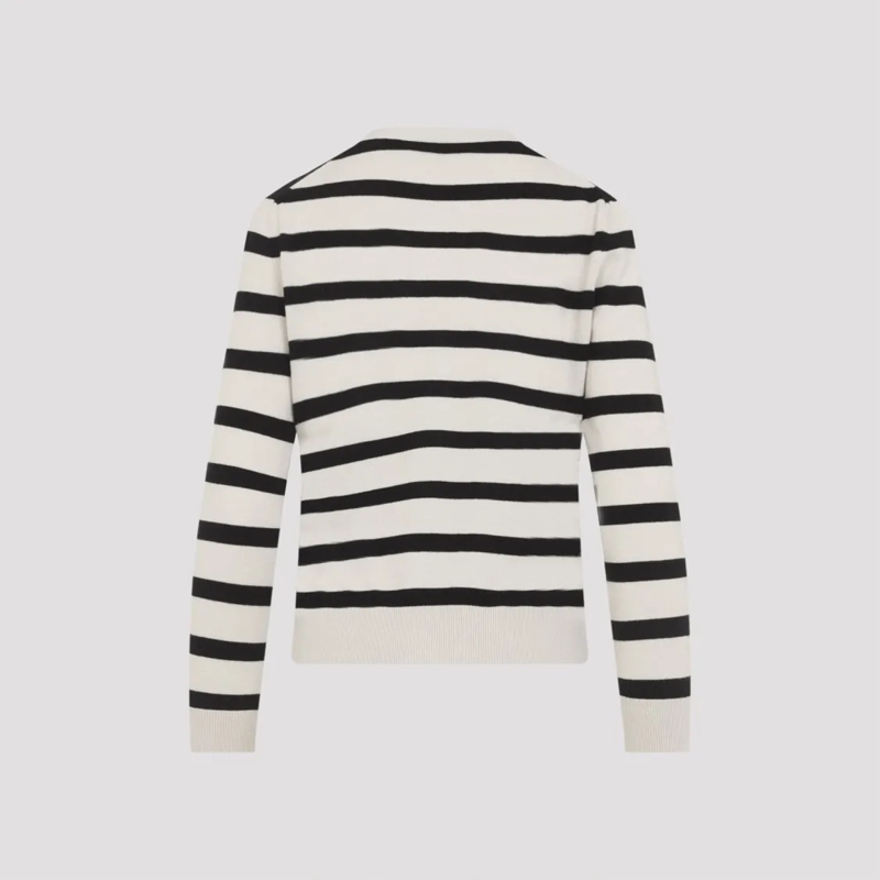 Max Mara Strickjacke V-Neck Cardigan With Striped Knit Design White(Image 3)