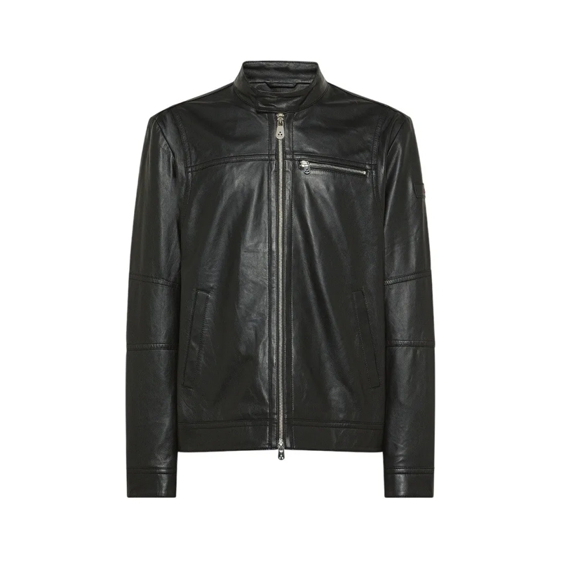 Peuterey Lederjacke Short Slim-Fit Biker Jacket In Soft Leather Black