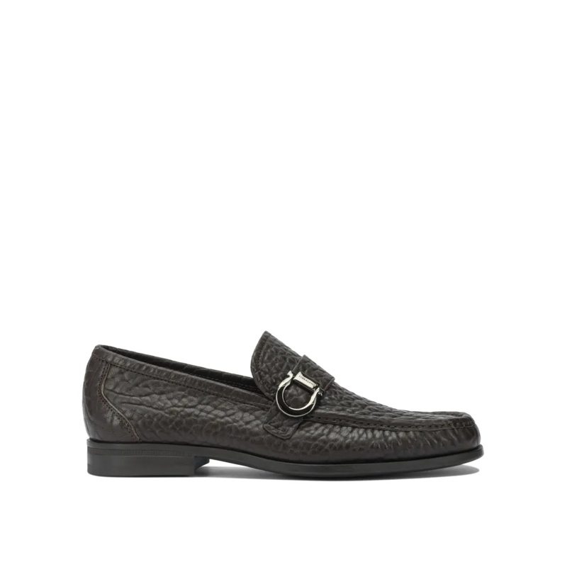 Salvatore Ferragamo Mocassin Textured Leather Loafers With Silver-Tone Detail Black