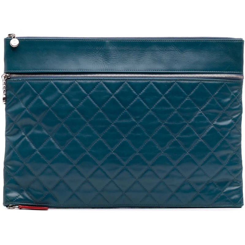 Chanel Pochette CC Quilted Lambskin Multi Zip Clutch blau
