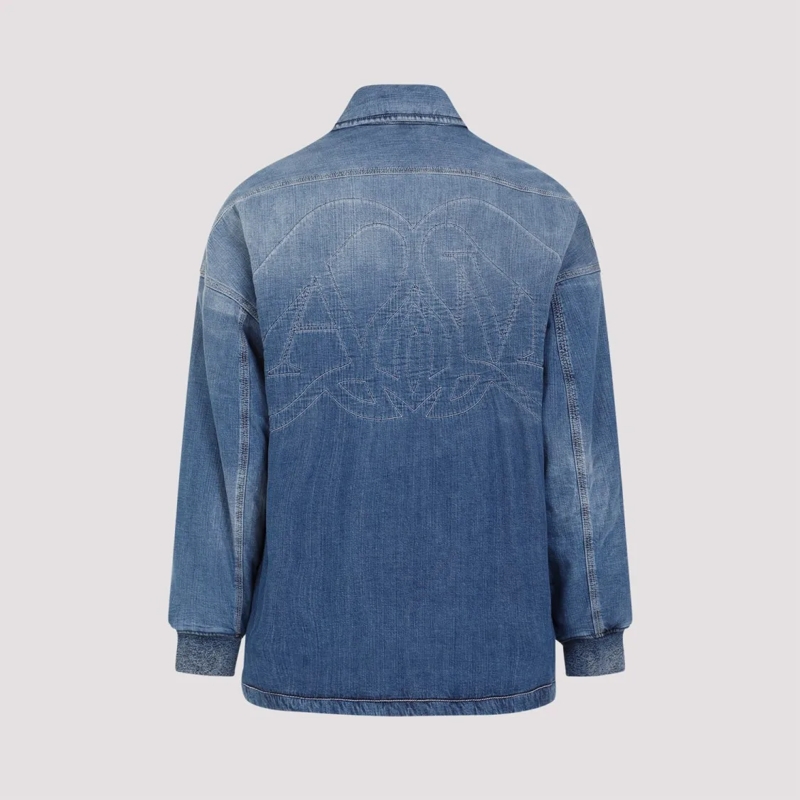 Alexander McQueen Overhemd Quilted Washed Blue Denim Shirt Blue