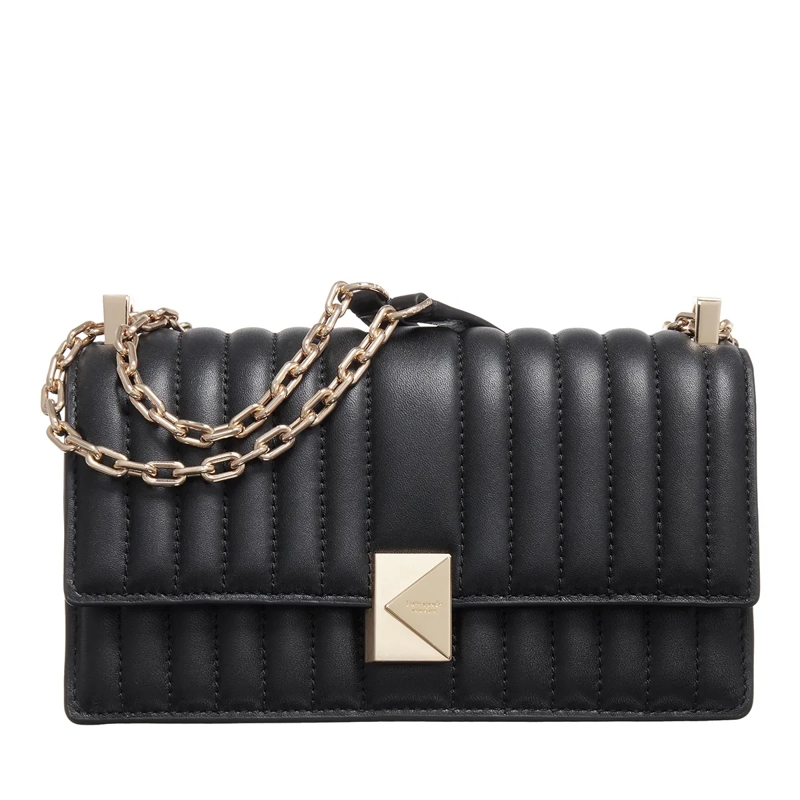 Kate Spade New York Crossbody Bag Deco Quilted Leather Mini Flap Chain Crossbody Black