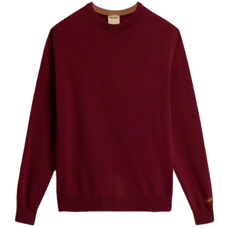 Woolrich  Classic Crew Neck Wool Sweater In Deep Burgundy Black