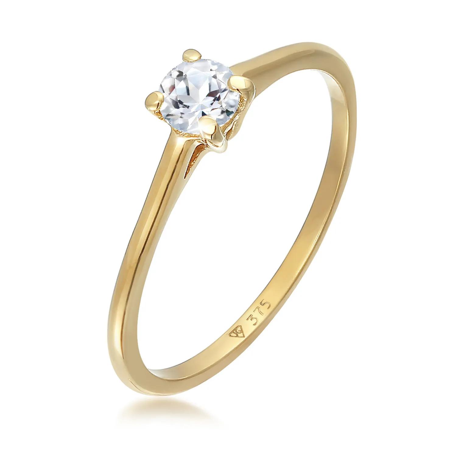 Elli Ringe - Ring Topas Solitär Verlobungsring 375 Gelbgold - Gr. 52 MM - in Gold - für Damen