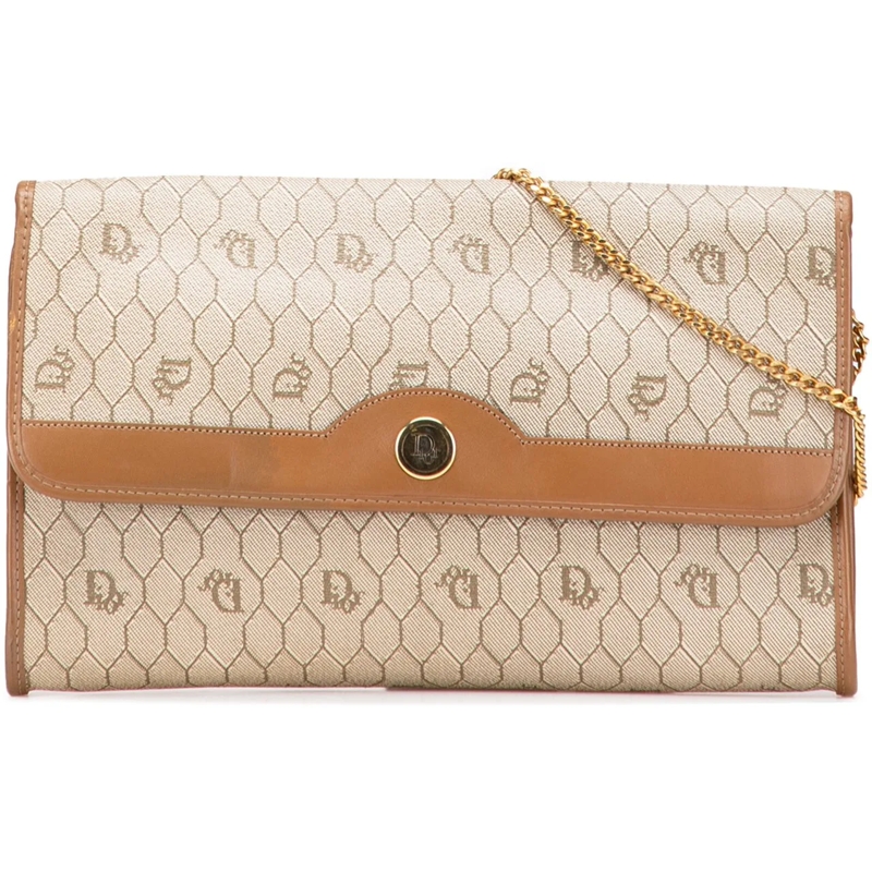 Christian Dior Schultertasche Honeycomb Canvas Chain Shoulder Bag braun