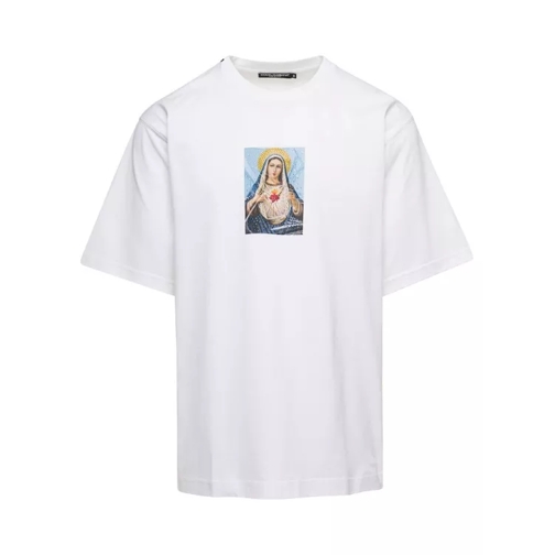 Dolce&Gabbana White Crewneck T-Shirt With Print And Fusible Rhin White 