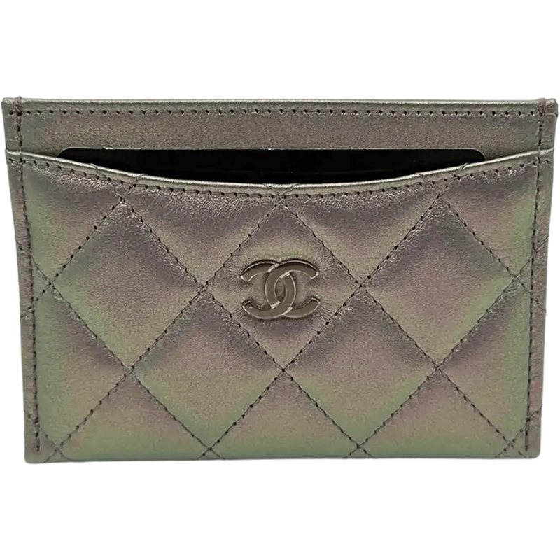 Chanel Geldbörse Chanel Iridescent Card Case Card Holder Leather Pu silber